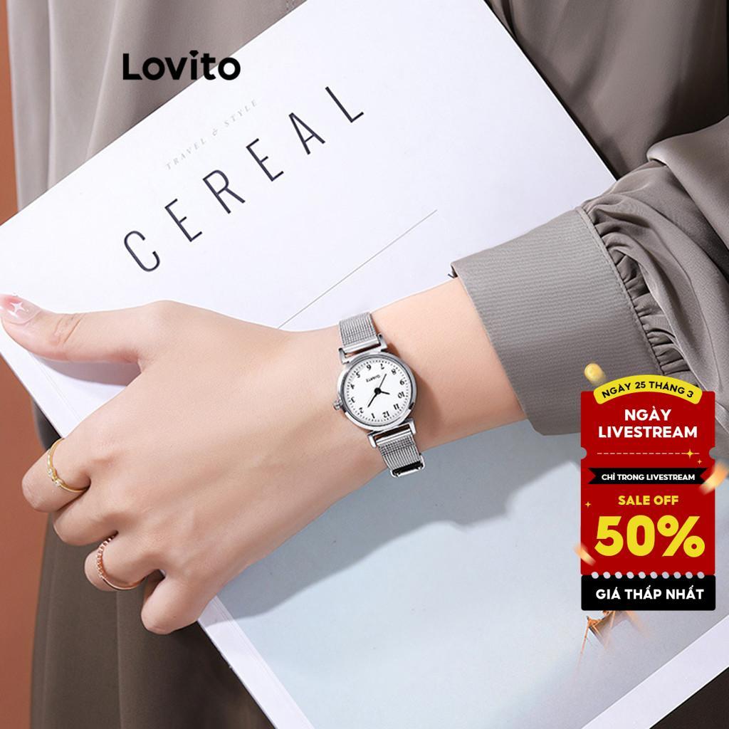 Đồng hồ nữ Lovito cơ bản màu trơn thường ngày cho L69AD053 (Màu trắng/ đen)