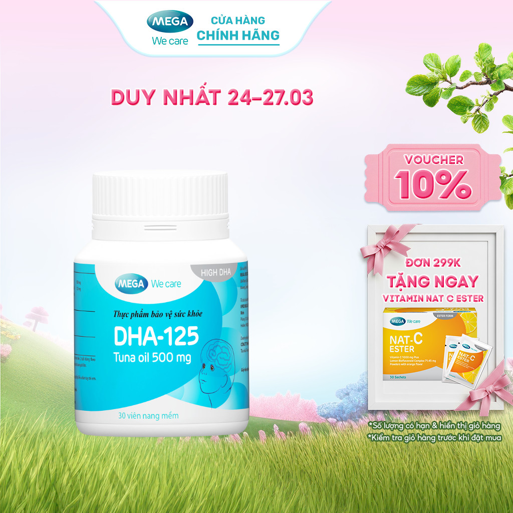 Thực phẩm bảo vệ sức khỏe DHA-125 hỗ trợ phát triển não bộ và thị giác (Chai 30 viên)