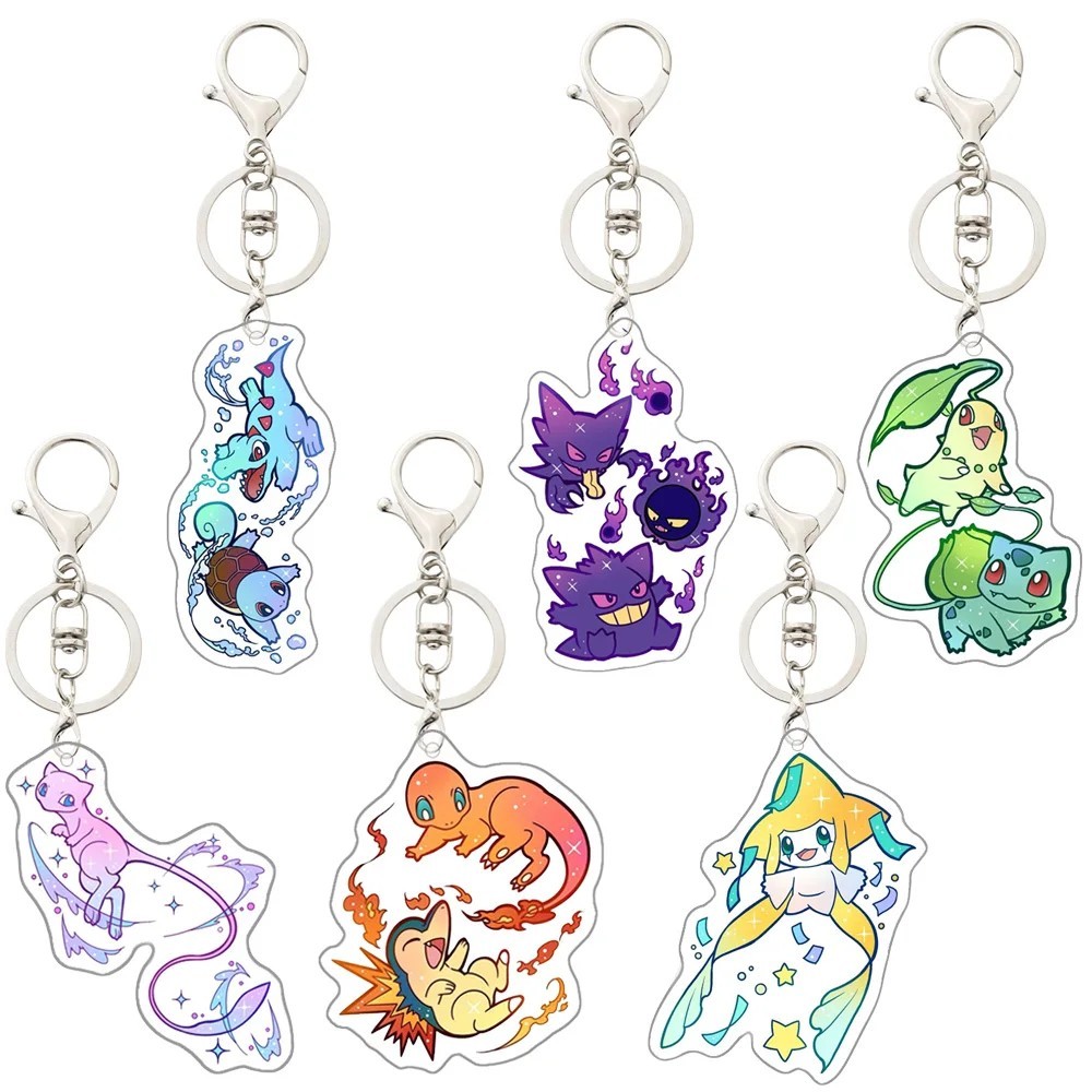 Móc khóa Pokemon Acrylic Anime hình Gengar Bulbasaur Charmander Mewtwo dễ thương phụ kiện treo túi x