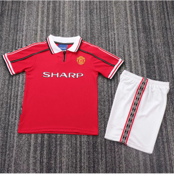 Phiên bản cổ điển Bộ trẻ em 1998 99 MU Retro Jersey tại nhà Áo sơ mi thể thao trẻ em 16-28