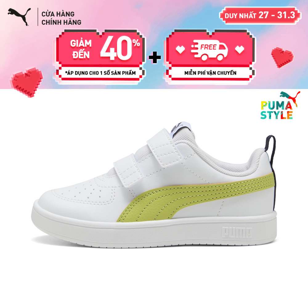 Giày Trẻ Em Thời Trang PUMA Unisex Rickie V PS White-Sea Kelp-New Navy Màu Trắng