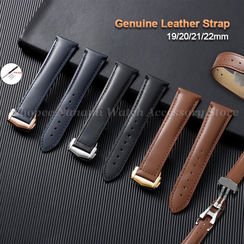 19mm 20mm 21mm 22mm Cao Cấp Da Thật Chính Hãng Dây Đeo Đồng Hồ Gấp Khóa Vòng Tay Da Bò Bóng Dây Đeo 