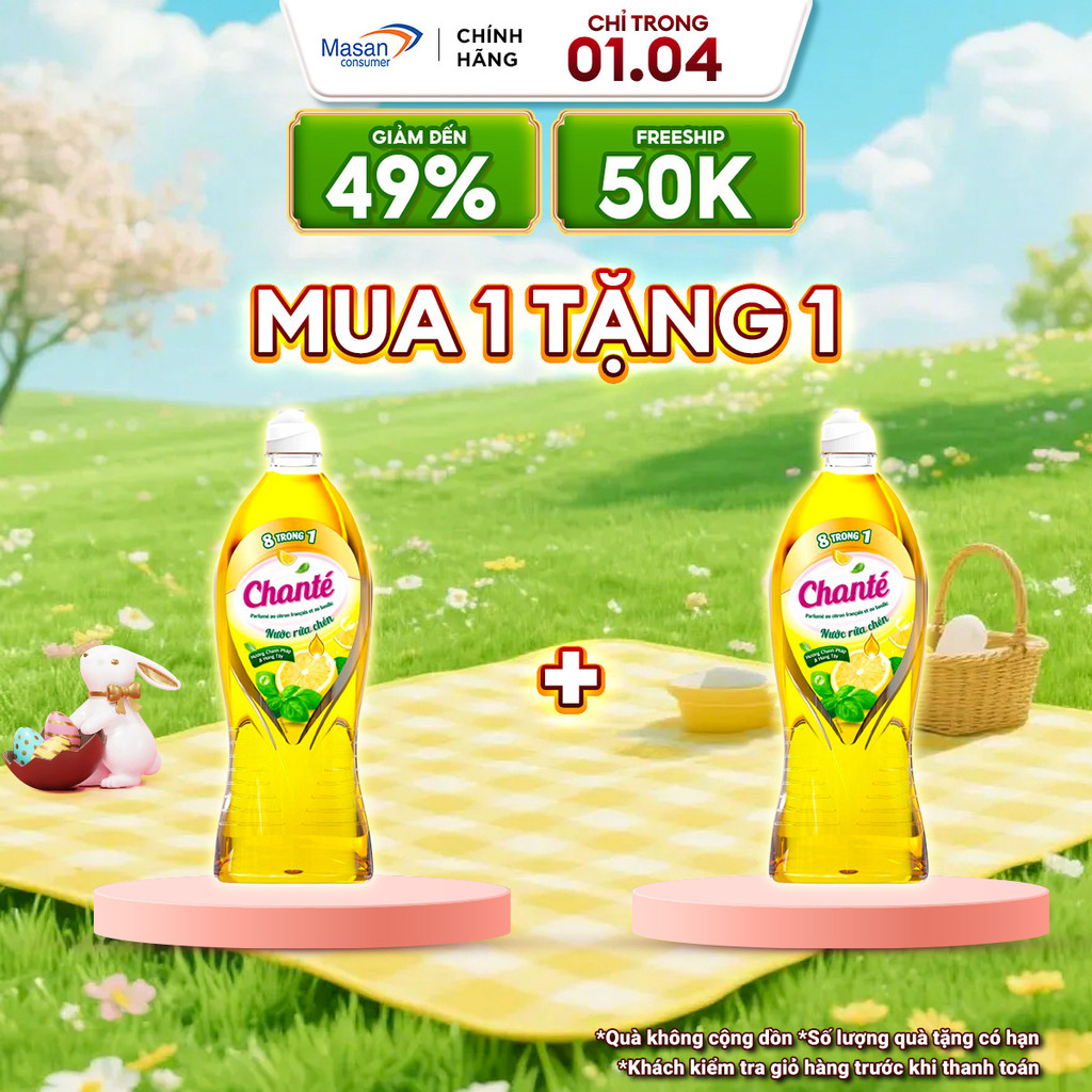 Nước rửa chén Chanté cao cấp 8 trong 1 hương chanh Pháp & húng tây 750gr