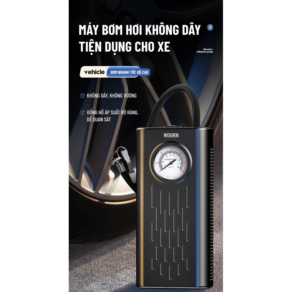 Bơm Lốp ô Tô Wisezen điện Xe Máy đạp Bóng Không Dây Cầm Tay Theo Dõi áp Suất Lốp Bảo Hành 24 Tháng | BigBuy360 - bigbuy360.vn