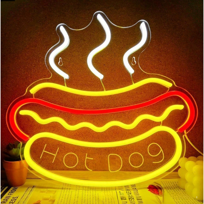 Hot Dog Shape Neon Light USB Powered Night Market Stall Light Sign Milk Tea Shop Atmosphere Đèn tran