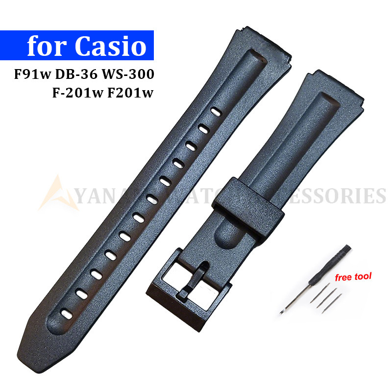 Dây đeo đồng hồ bằng nhựa PU 18mm cho Casio G-shock F-201w F201w F91w DB-36 WS-300 Dây đeo đồng hồ b