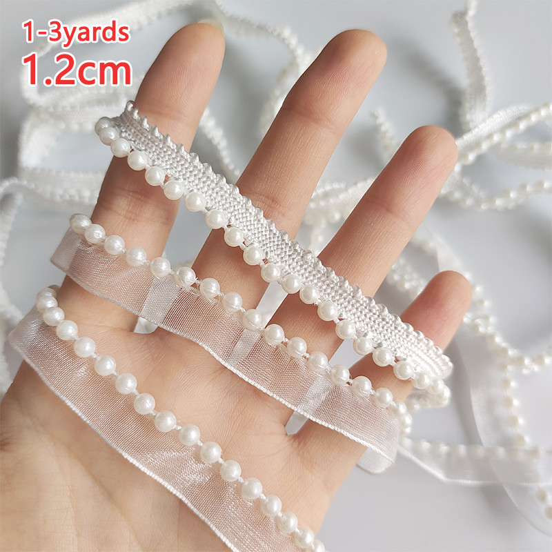 1-3Yards Đính Hạt Ren Viền Móc Lưới Ruy Băng Màu Trắng Cho Đồ Thủ Công Tự Làm Kim Chỉ May Quần Áo Đầ