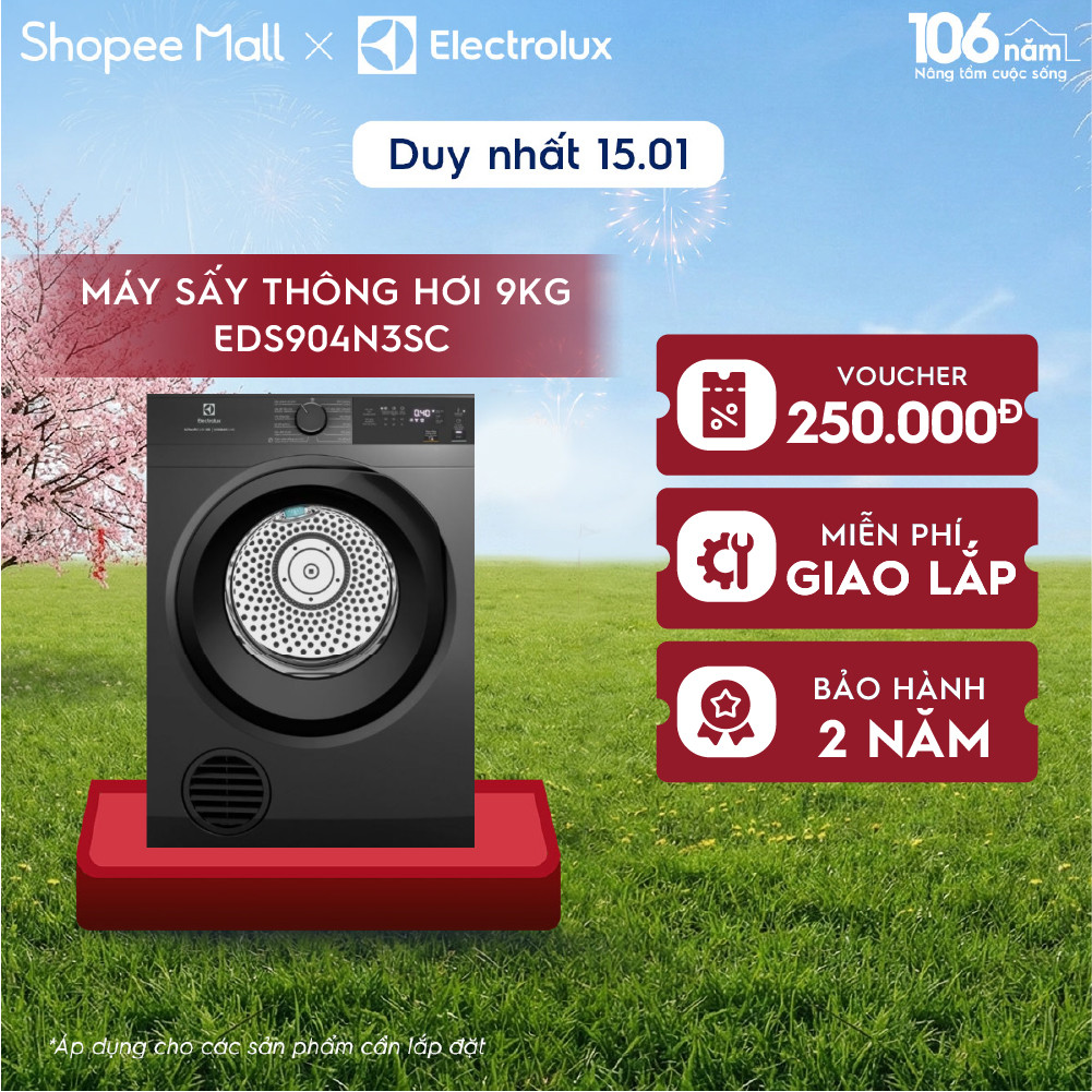 Free giao lắp - Máy sấy thông hơi Electrolux 9kg UltimateCare 300 - Xám đen Onyx EDS904N3SC