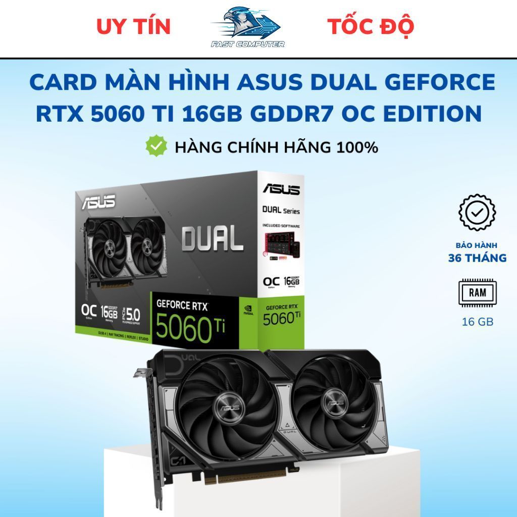 Card Màn Hình ASUS Dual GeForce RTX 5060 Ti 16GB GDDR7 OC Edition - BH 36 tháng