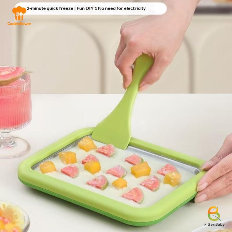 [Kitten-t] Máy làm kem cuộn gia dụng Bánh Pudding sữa chua tự chế cho trẻ nhỏ bằng thép không gỉ Khuấy Khay đá chiên Máy chiên đá mới