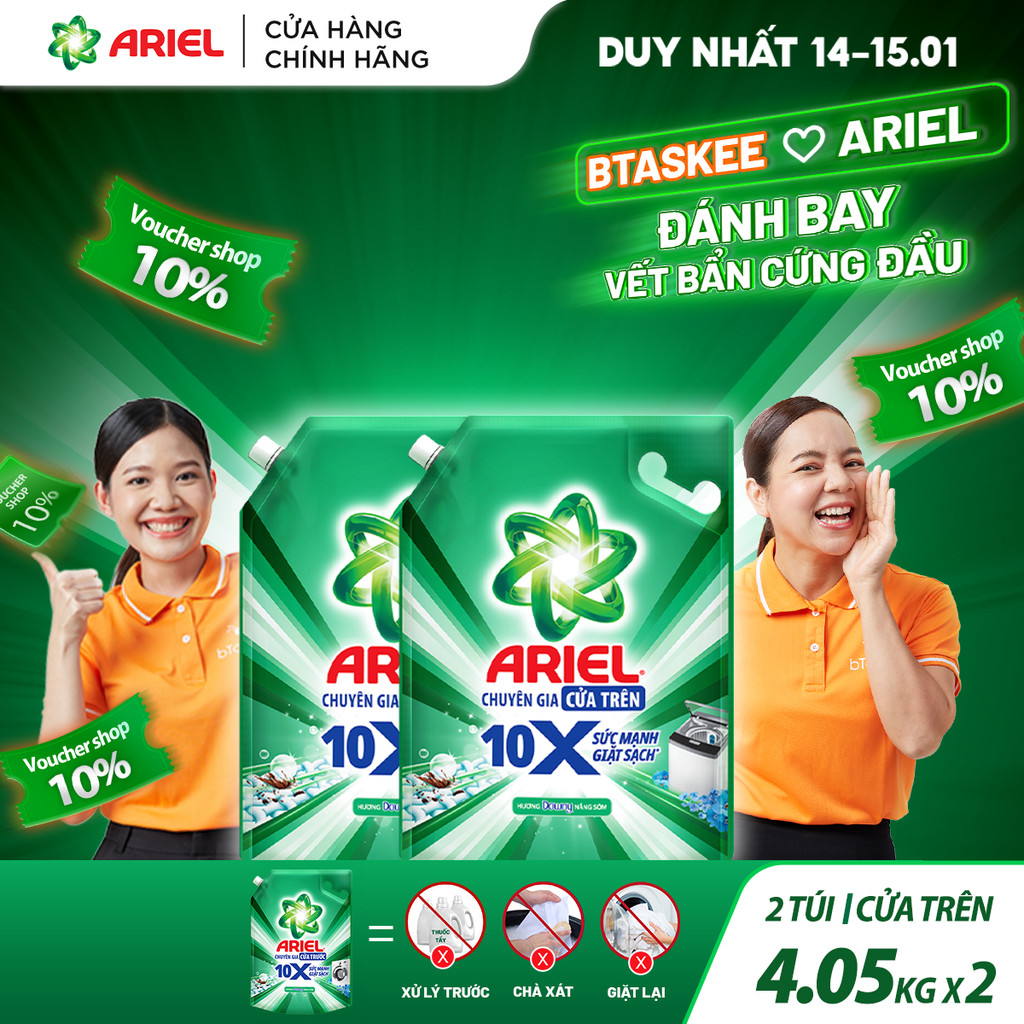[Ariel x Btaskee] Combo 2 Nước Giặt Cửa Trên ARIEL 10X Giặt Sạch 4.05KG