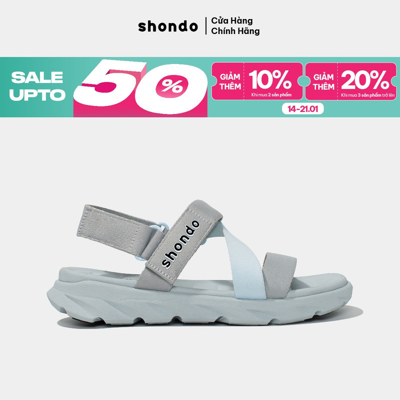 Giày Sandals Nam Nữ Shondo F6 Sport Đế Xám Phối Quai Xanh Da Trời F6S2030