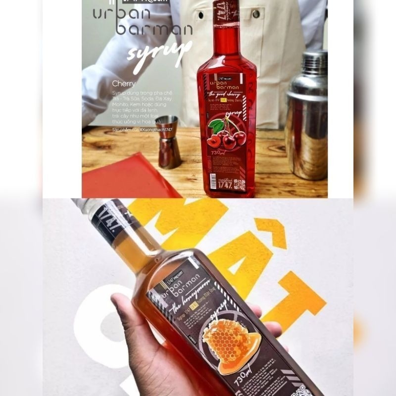 🍒Siro Urban Barman 730ml Vị Mật Ong, Cherry, Chai Syrup Urban Thơm Ngon Pha Trà Sữa, Trà Trái Cây, K
