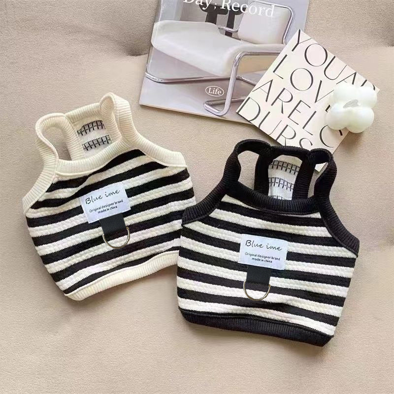 Mùa Thu Thú Cưng Chó Mèo Lực Kéo Quần Áo Teddy Bichon Sọc Cotton Vest Bichon Chó