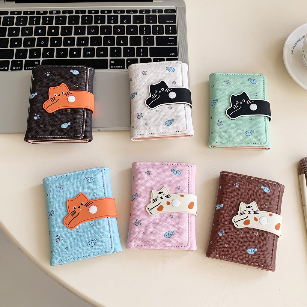 Ví nữ in hình mèo hoạt hình có thể gập lại đầy màu sắc Ví đựng nhiều thẻ dễ thương Ví đựng tiền mặt tiện lợi