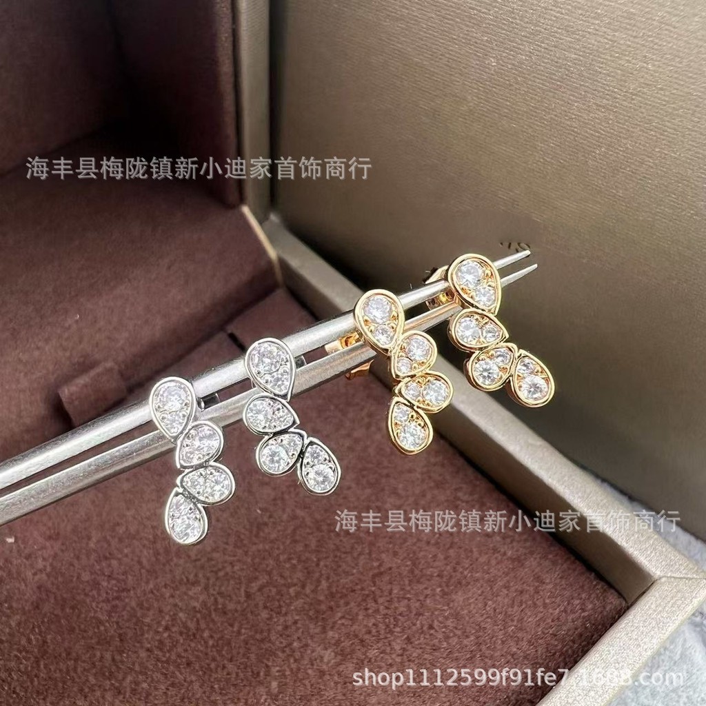 V Golden Josephine Small Water Drop Earrings, Shining Pear-Shaped Zircon Earrings, Light Luxury Silv