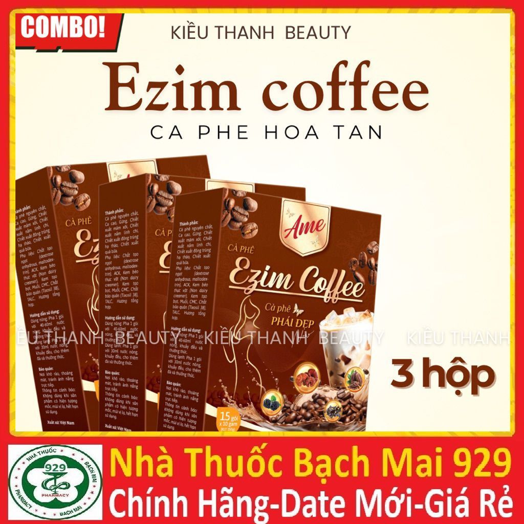 [ 3 hộp] CÀ PHÊ HOÀ TAN EZIM AME / 1 hộp 15 gói / Ezim coffee với Gừng đen, Mâm xôi đen, Nấm linh ch