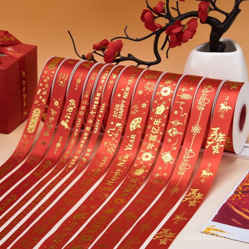 2026 Năm Mới Ruy Băng Ruy Băng Ruy Băng Đỏ Hộp Quà Tặng Trang Trí Đóng Gói Nơ Thắt Nơ Ruy Băng Tết N