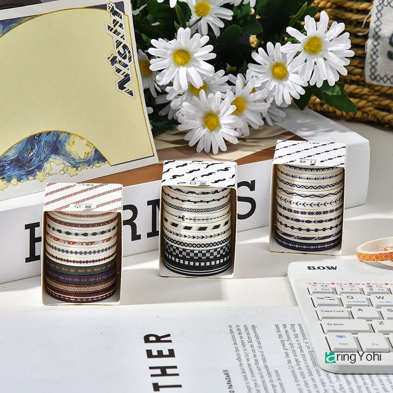 AringYohi] 10 Cuộn Slim Basic Washi Tape Scrapbooking Supplies Washi Tape Set Rainbow Cinta Adhesiva