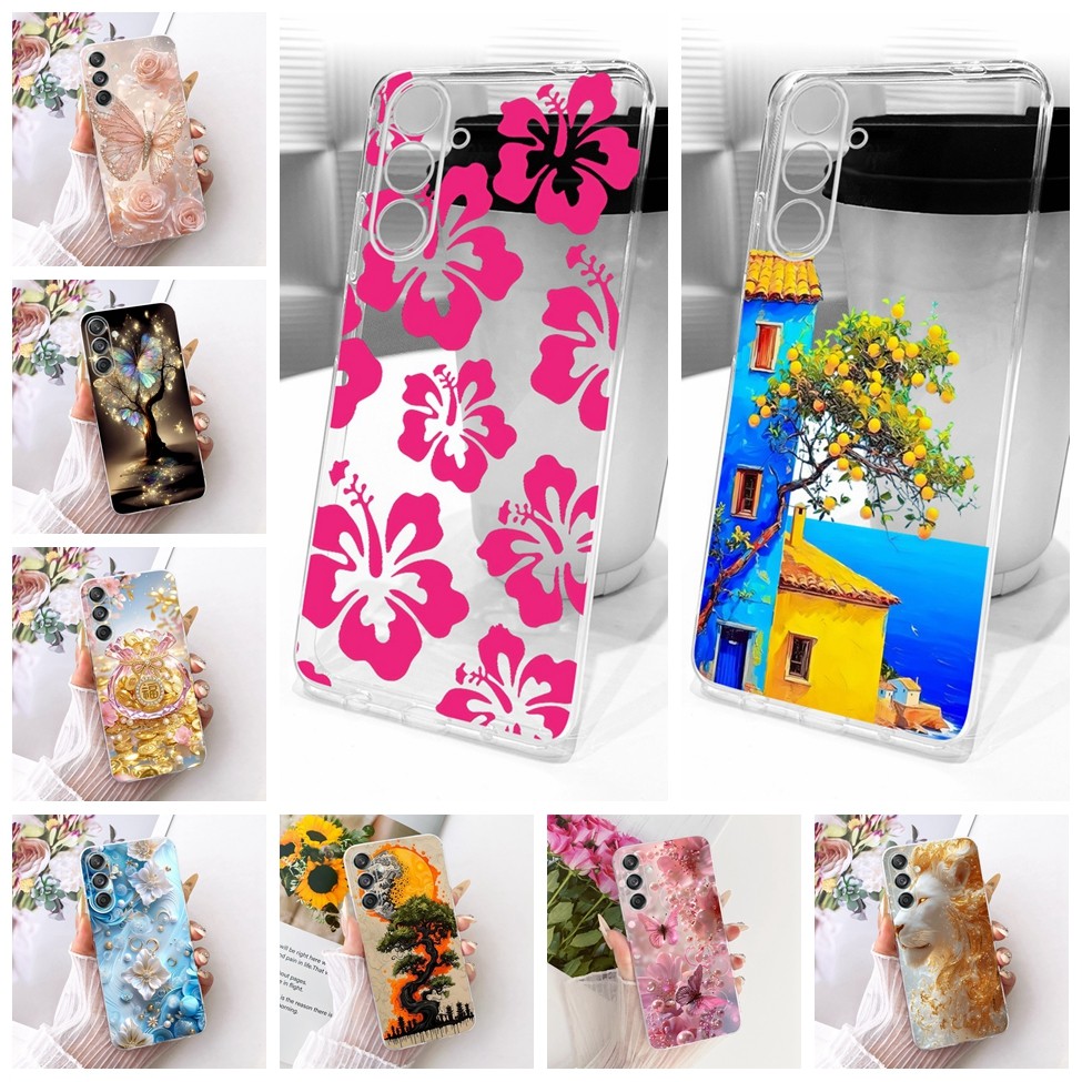 Ốp Lưng Trong Suốt Cho Samsung M55 SM-M556B Mèo Dễ Thương Thời Trang Bướm Sơn Ngộ nghĩnh Vỏ Cho Sams