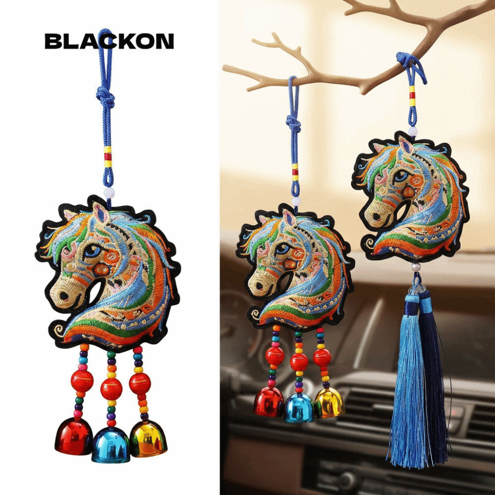 BLACKON Tua Rua Chuông Gió, Đầu Ngựa Handmade Cung Hoàng Đạo Thêu Đồ Trang Trí, Ngựa Cung Hoàng Đạo 