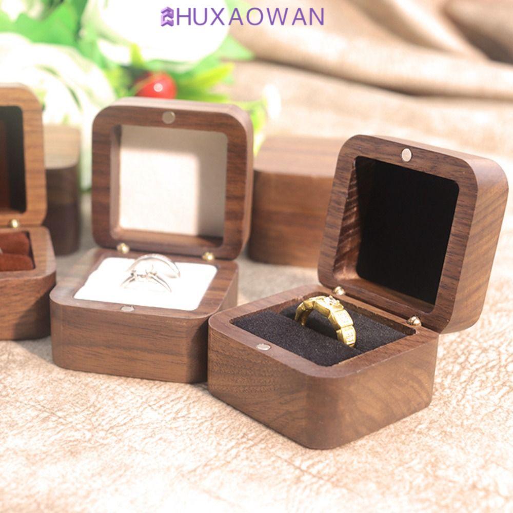 ZHUXAOWAN Hộp đựng nhẫn gỗ Spade ZHIXAOWAN, Hộp đựng nhẫn sang trọng 1 / 2 khe, Hộp đựng nhẫn cưới v