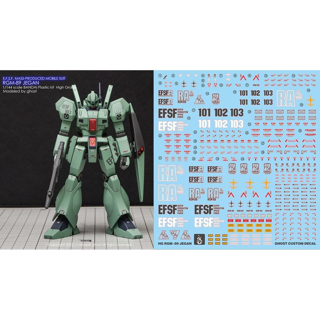 [Hot] HGUC 1: 144 RGM-89 Jegan Jegan / Char 's Phản công / CHOST. Nhãn dán nước huỳnh quang