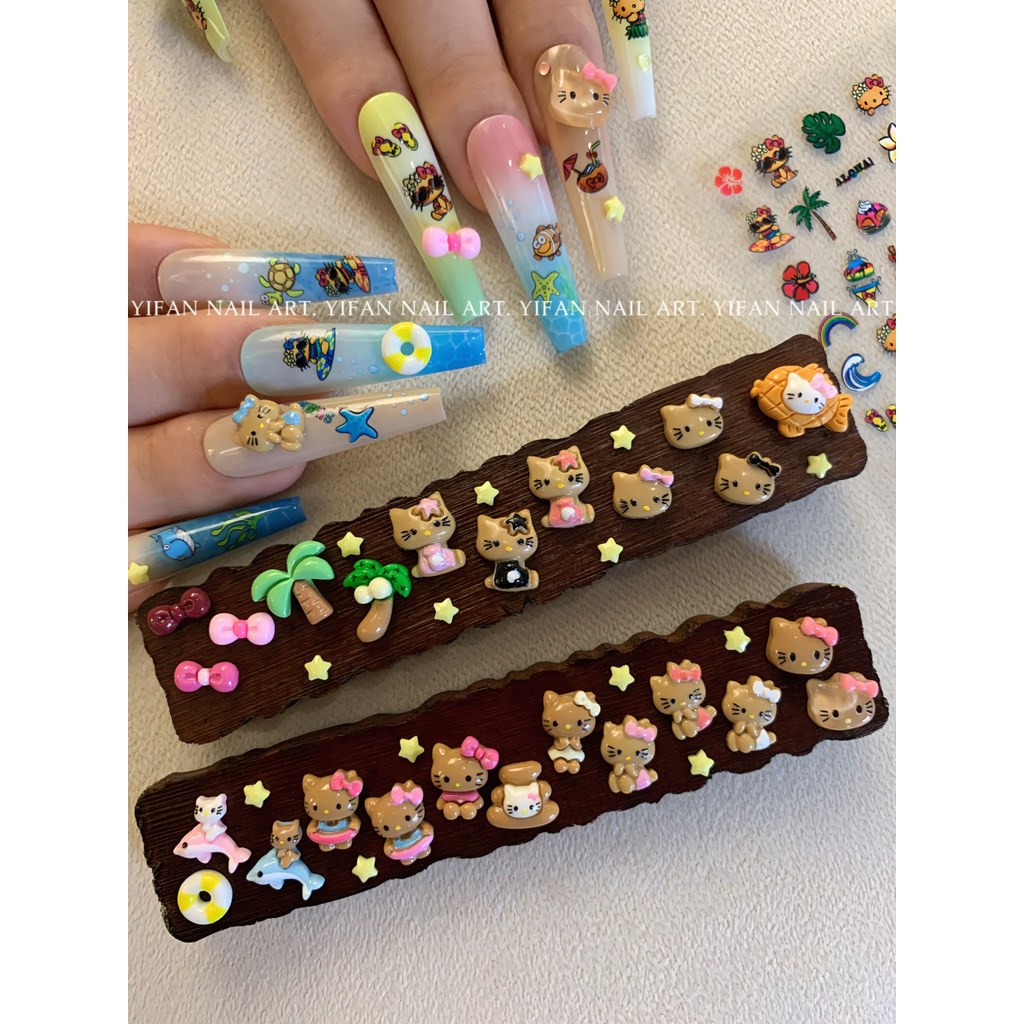YIFANNAIL Phong Cách Hawaii Ngày Lễ Hula Váy Hello Kitty Hot Girl Da Đen Kitty Phụ Kiện Làm Móng Tay