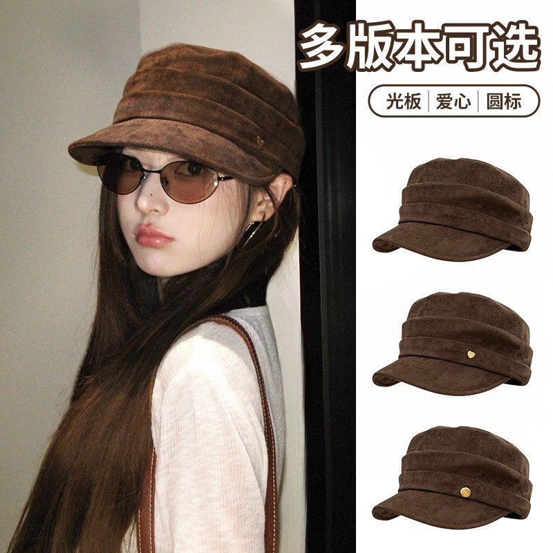Da lộn Xếp Ly Flat Top Equestrian Cap Retro Đau Khổ Newsboy Cap Casual All-Match Face-Looking Peaked