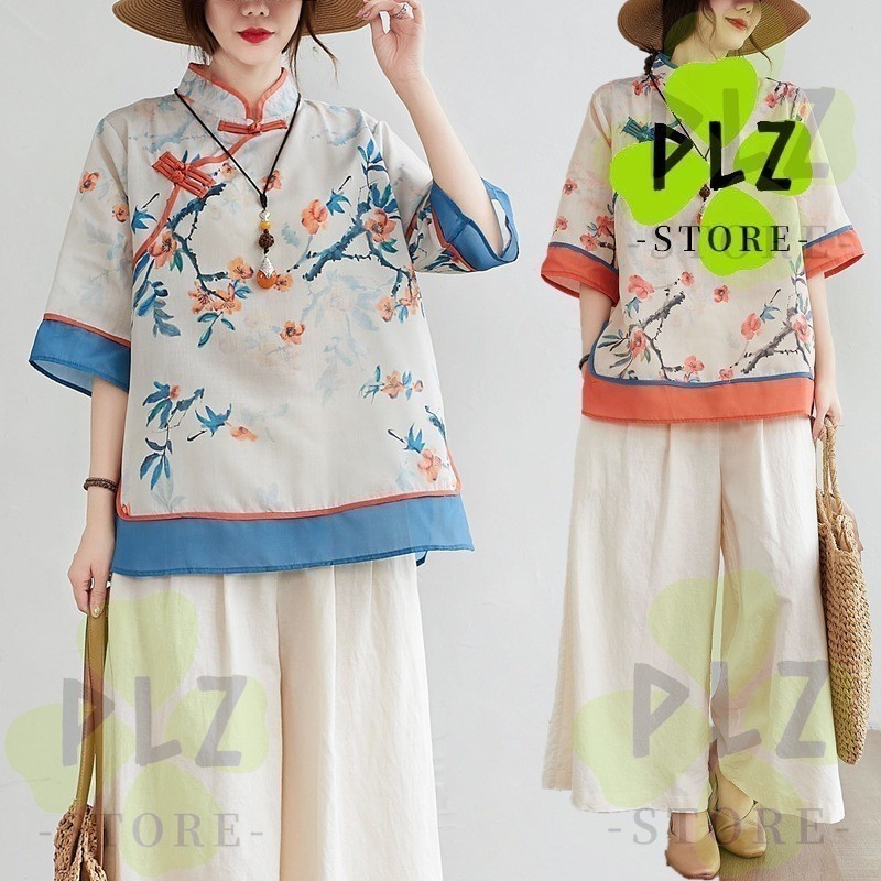 Tang Suit Nữ Retro Áo Sơ Mi Sườn Xám Quần Áo Nữ Cổ Quan Thoại 大