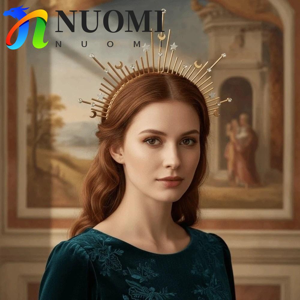 NUOMI Glory Sun Crown - Gothicgolden spiked hair hoop với kim cương giả và mặt trăng, phù hợp cho co