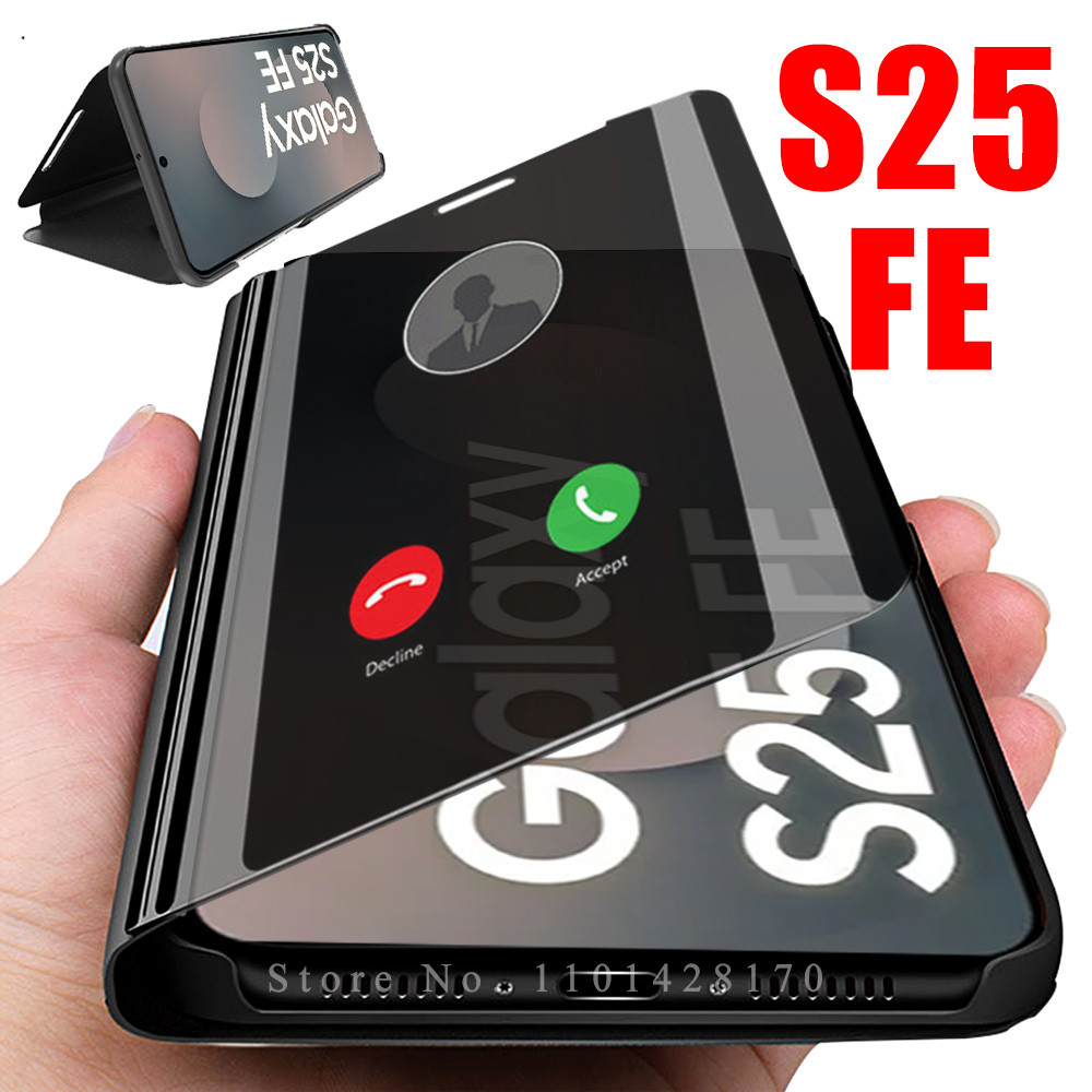 Dành Cho Samsung Galaxy S25 FE Ốp Lưng Gương SamsungS25FE Da Xem Thông Minh Từ Sách Đứng Coque Galax