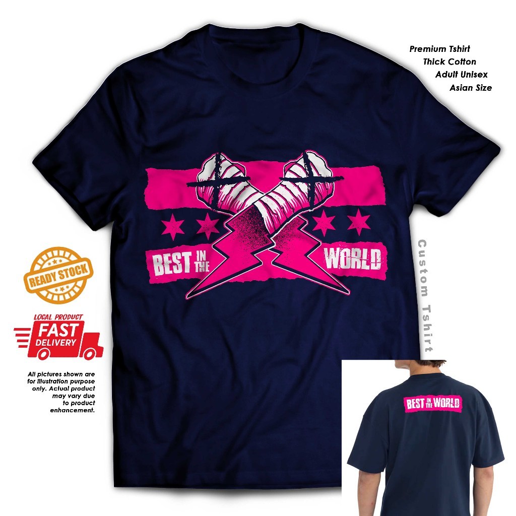 Áo thun nam WWE CM Punk & AJ Lee, 100% cotton, dáng rộng