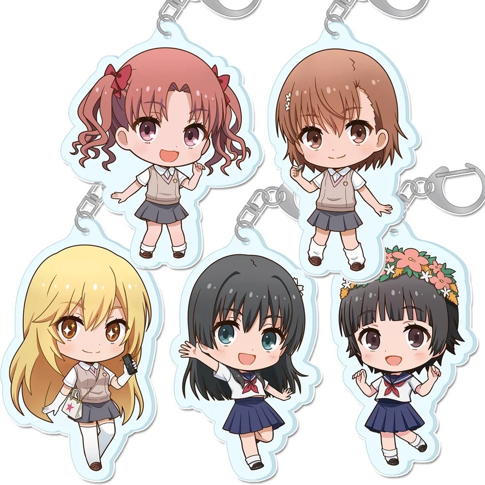 Móc khóa Anime Railgun Misaka Mikoto Shirai Kuroko Saten Ruiko Acrylic Chibi Toaru Kagaku no Railgun