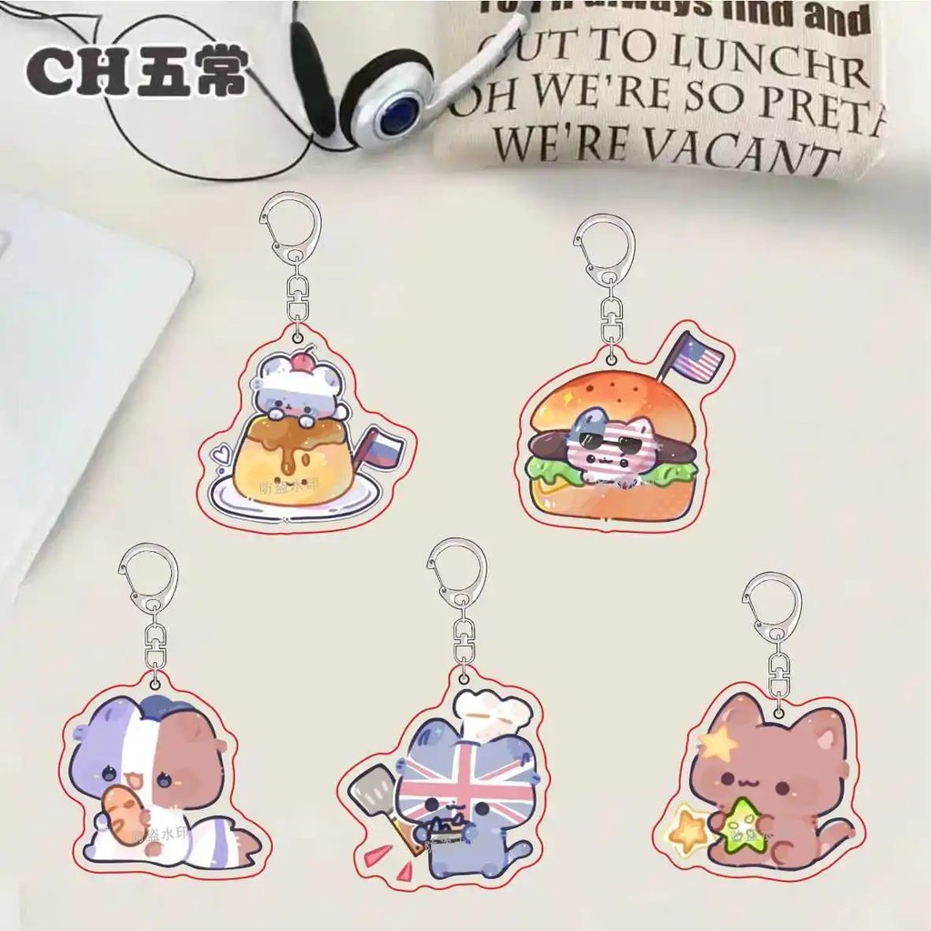 Móc khóa Anime CountryHumans mèo dễ thương Acrylic Mica trang trí cặp sách. Phụ kiện Country Humans 