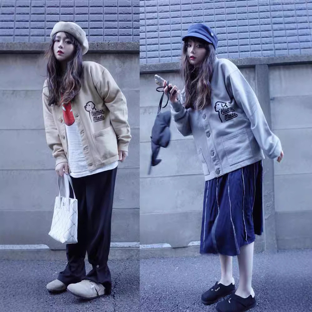 HUMAN MADE Japanese-style trendy retro rabbit and puppy button-up cardigan jacket for men and women,