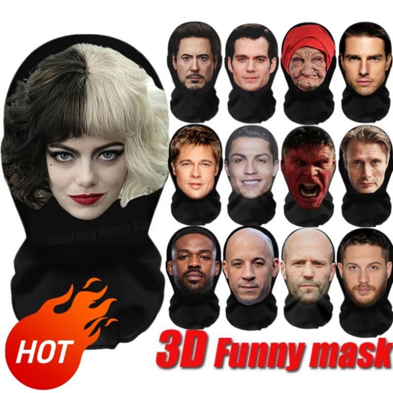 Mặt nạ 3D thực tế Full Face Nam Nữ Ice Silk Kem chống nắng Balaclava Emma Stone Tom Hardy Sáng tạo C