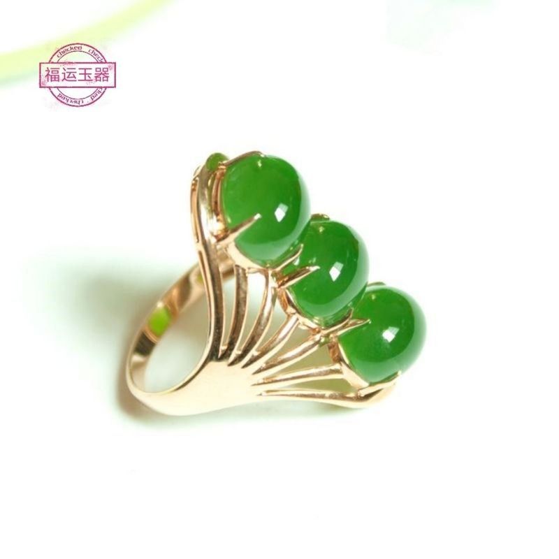 * * Fortune Natural Hetian Jade Jasper Color Chalcedony Ring Rose Gold Jade Ring Hetian Jasper Ring 
