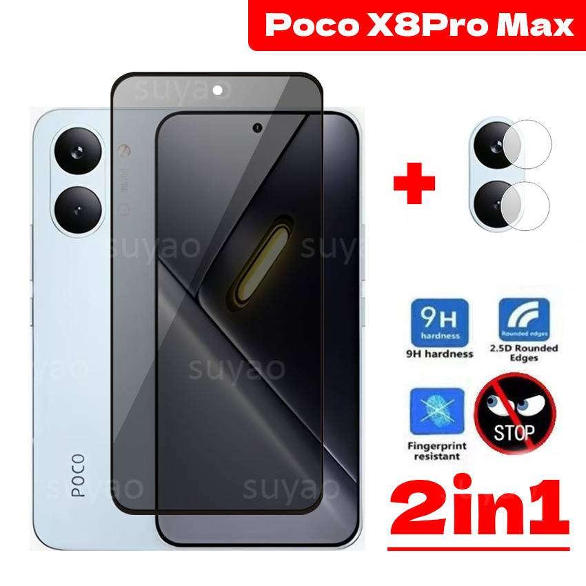 Mở khóa vân tay Chống gián điệp cho Xiaomi Poco X8 Pro Max ProMax Full Privacy Tempered Peek Glass P