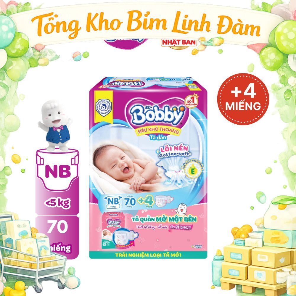 [TẶNG MIẾNG NGẪU NHIÊN] Tã dán sơ sinh Bobby XS70+4( NB70+4)