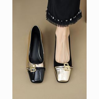 Nguyên Bản Miệng Nông Pháp Phong Cách Chanel Màu Sắc Phù Hợp Với Giày Đơn Nữ Phong Cách Mới Phiên Bản Hàn Quốc Mũi Vuông Sang Trọng Người Nổi Tiếng Giữa Gót Vàng Nhẹ / Hạt 3.17