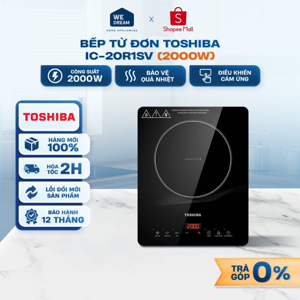 [TẶNG KÈM NỒI] IC-20R1SV - Bếp Từ Đơn Toshiba IC-20R1SV 2000W - Hàng Chính Hãng, Mới 100%
