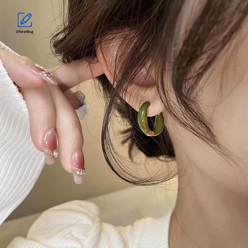 ONew 1 Cặp Phong Cách Hàn Quốc Thanh Lịch Dầu Thả Kim Loại Vòng Bông Tai Vintage Tròn Tai Bule Dành 