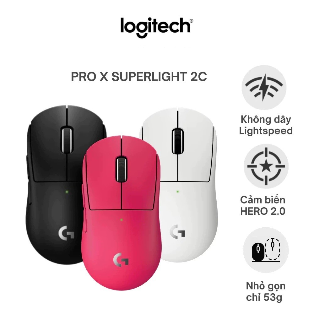 Chuột Gaming không dây Logitech G PRO X SUPERLIGHT 2c - Chuẩn Pro-Grade, Nhẹ 51g, sạc USB-C, cảm biế