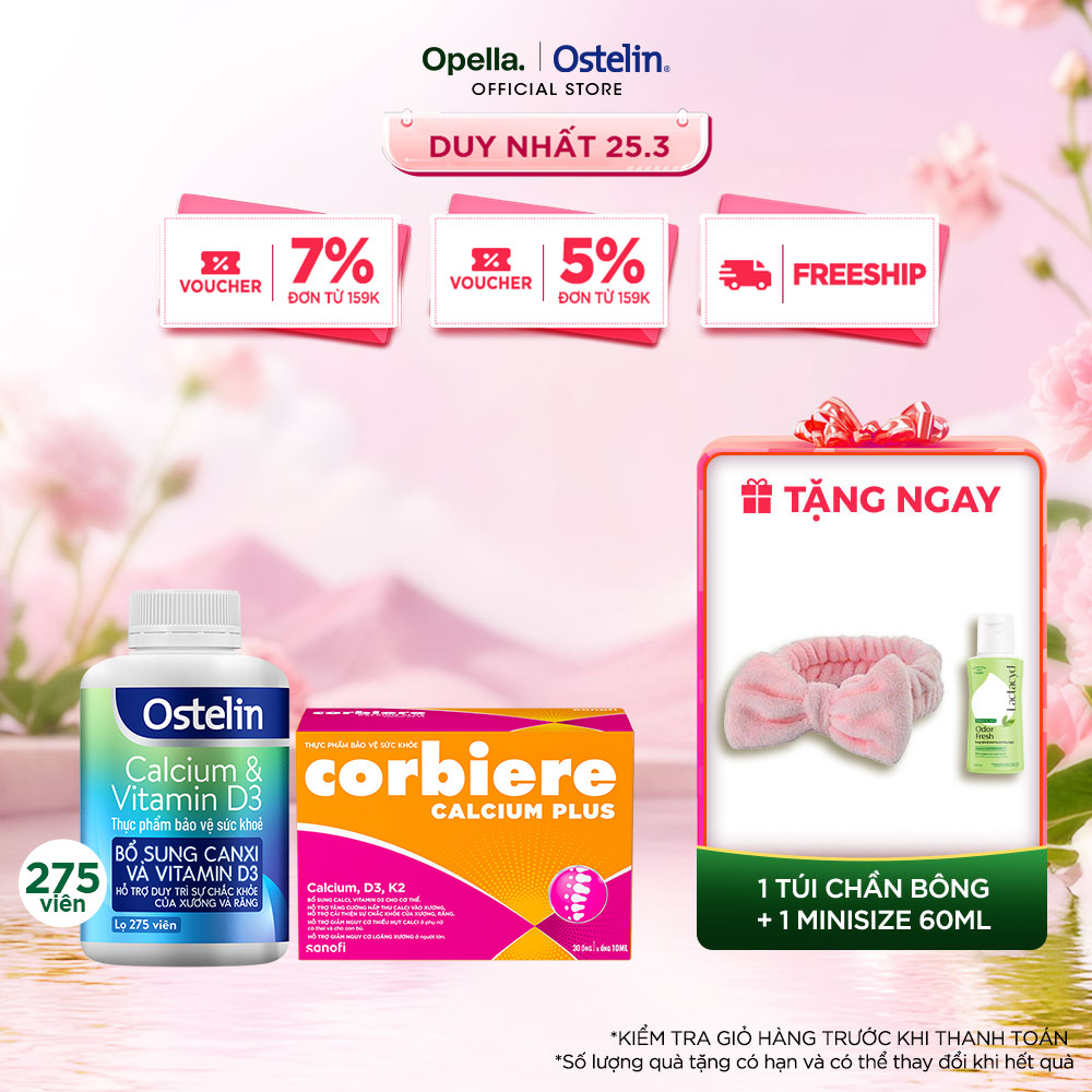Ostelin Viên Uống Hỗ Trợ Bổ Sung Calcium & Vitamin D3 275 viên + Thực phẩm bảo vệ sức khỏe Corbiere 