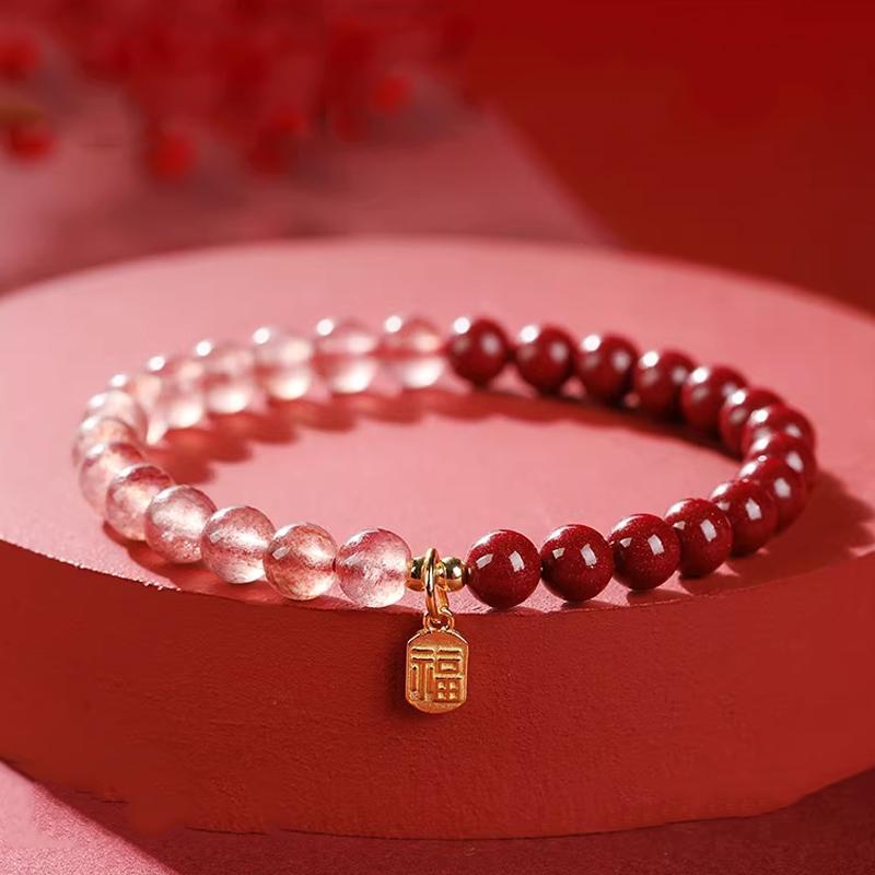 Vòng tay đá dâu tây chu sa nguyên khoáng hàm lượng cao, vòng tay chu sa tử kim hoàng gia năm bản mện