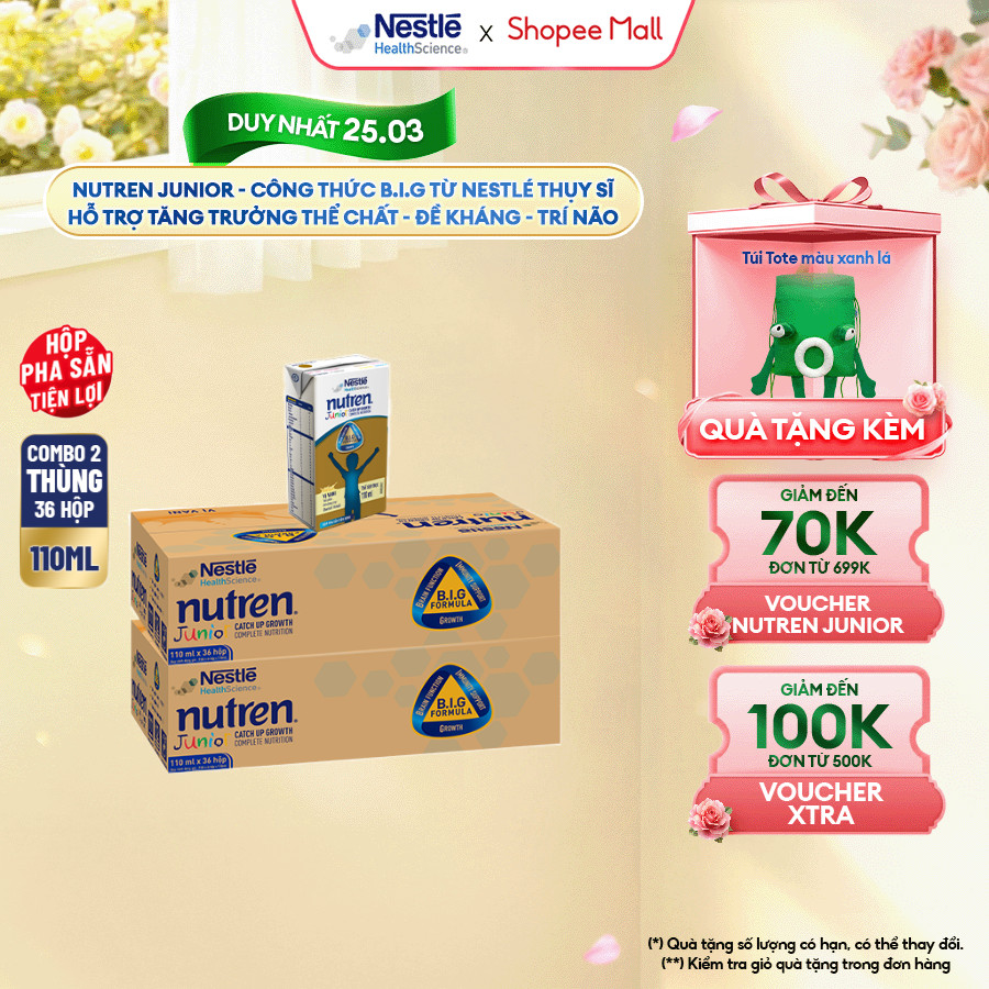 Bộ 2 Thùng 36 Hộp Sữa Pha Sẵn NESTLÉ NUTREN JUNIOR Thụy Sĩ Công Thức BIG Tăng Trưởng 110ML