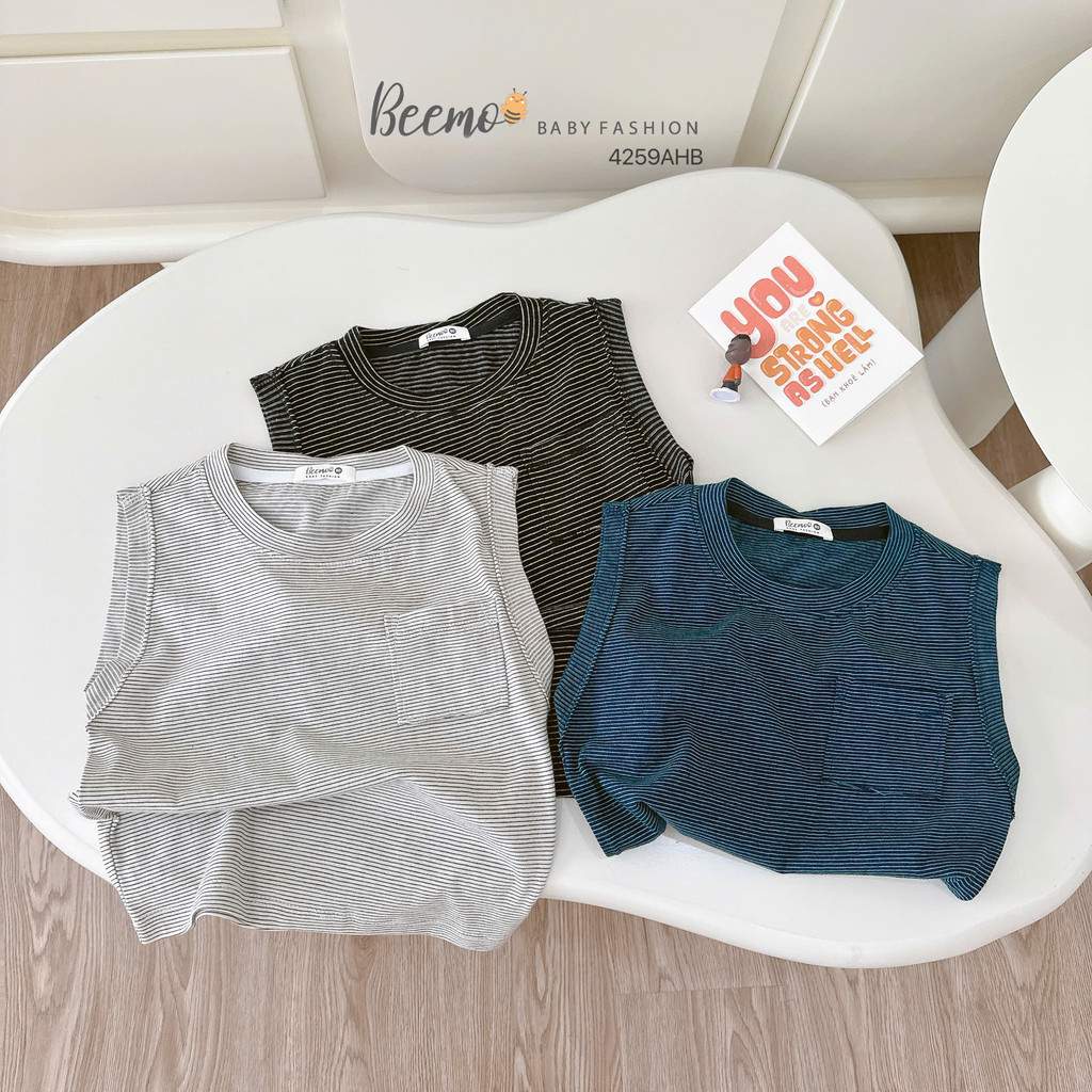 Áo Thun Sát Nách Cho Bé BEEMO Thiết Kế Kẻ Ngang Nổi Bật, Chất Thun Co Giãn, Thấm Hút Mồ Hôi 4259AHB