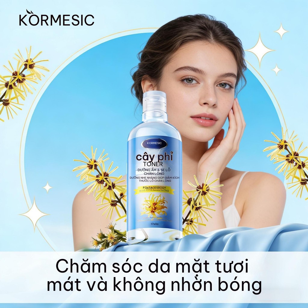 Nước hoa hồng dưỡng ẩm và se khít lỗ chân lông KORMESIC Witch Hazel, chiết xuất Witch Hazel giúp tăn