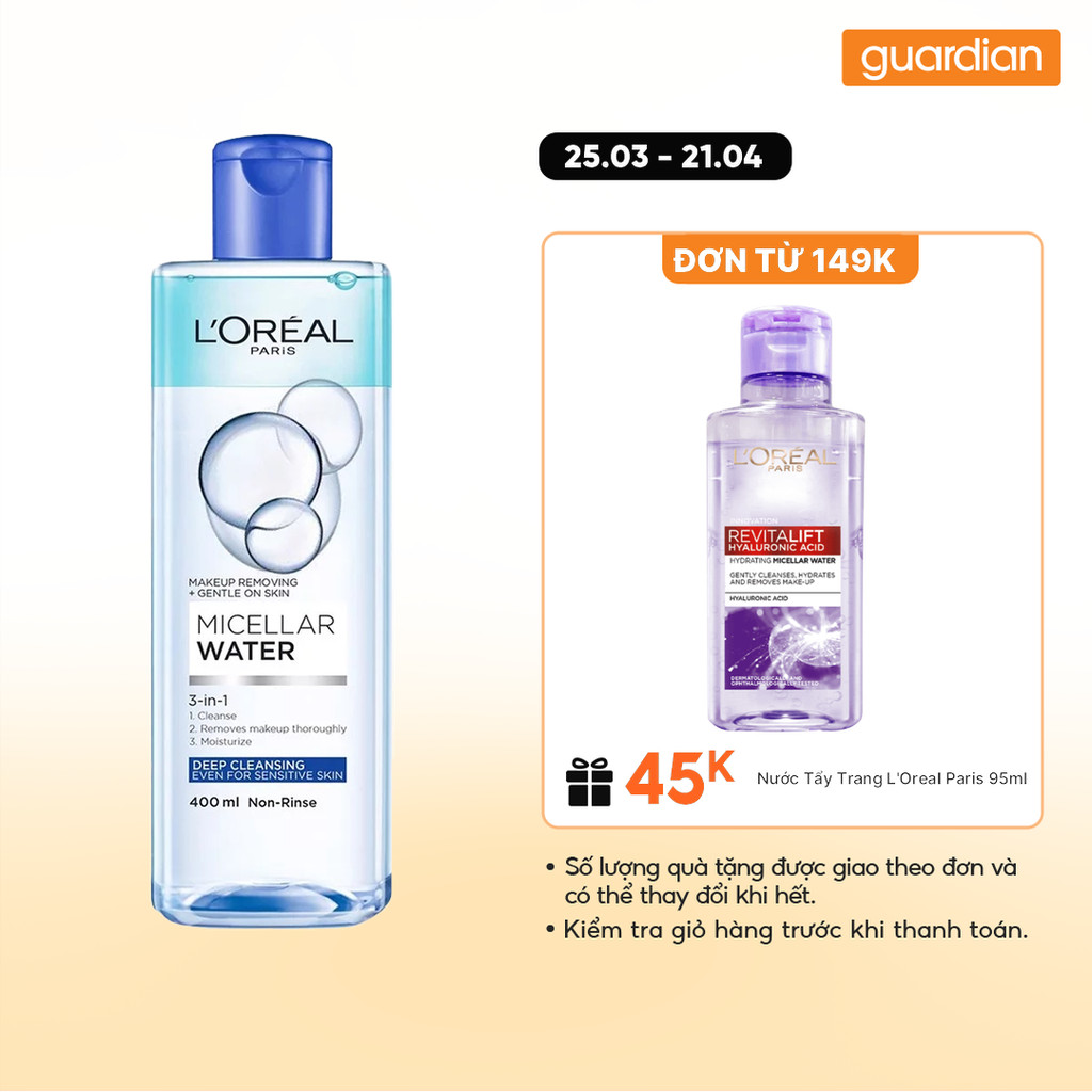 Nước Tẩy Trang 3 In 1 Micellar Làm Sạch Sâu L'Oréal Paris 400ml